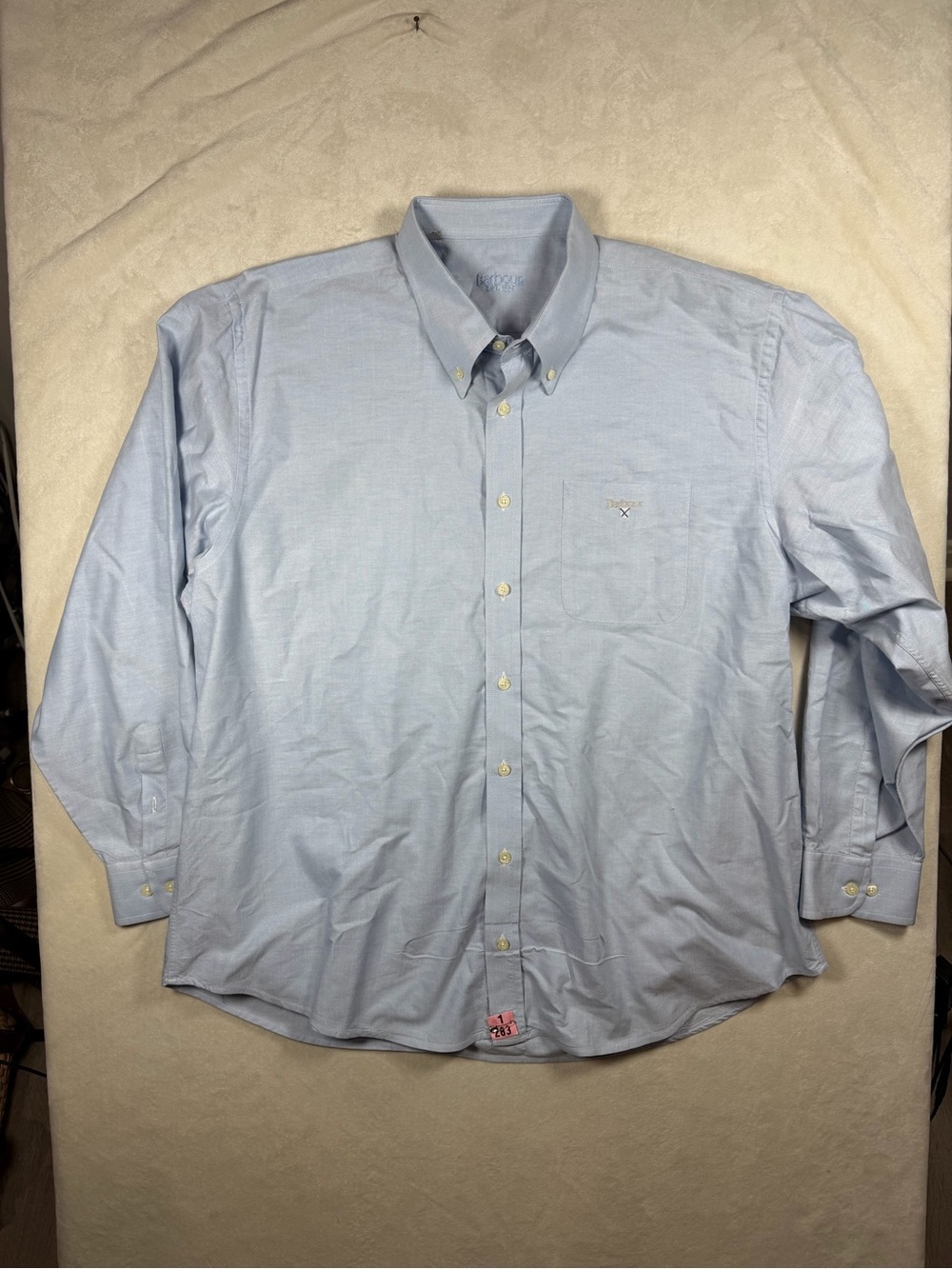 Barbour XL Button Down OCBD Light Blue Oxford Button-Down Shirt With Logo